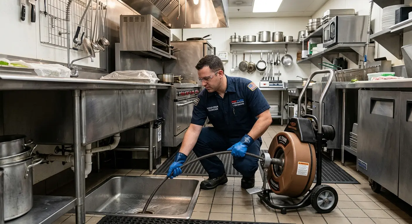 Commercial drain cleaning service in a restaurant kitchen in South Charleston